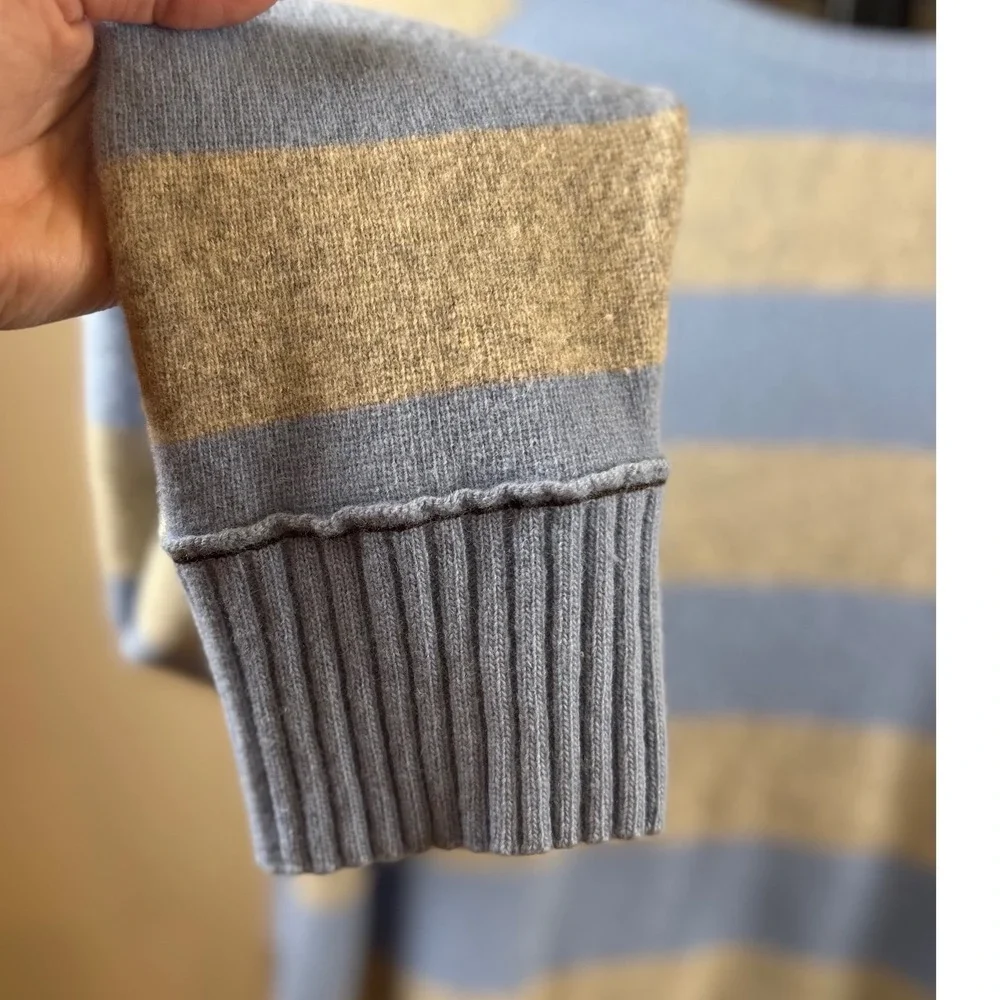 Spyder Mens Large Lambswool Blend Striped Crewneck Sweater Blue Grey Raglan